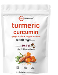 Thumbnail for Turmeric Curcumin Supplement with Black Pepper & Ginger 3,000mg, 300 Softgels with MCT Oil for Better Absorption | 95% Curcuminoids | Non-GMO