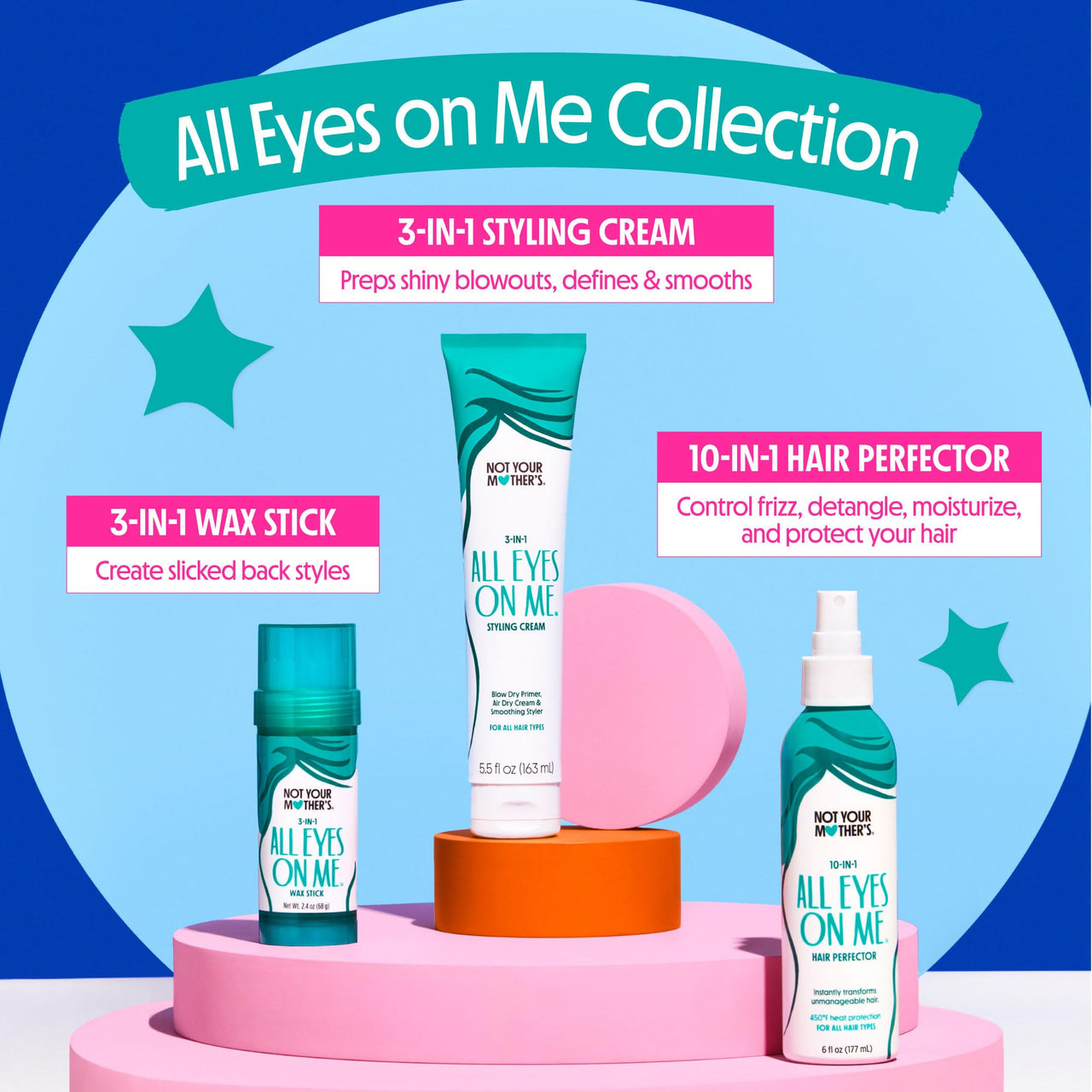 Not Your Mother's All Eyes On Me 10-In-1 Hair Perfector & 3-In-1 Hair Wax Stick & Styling Cream (3-Pack) - Protectant & Styling Products for All Hair