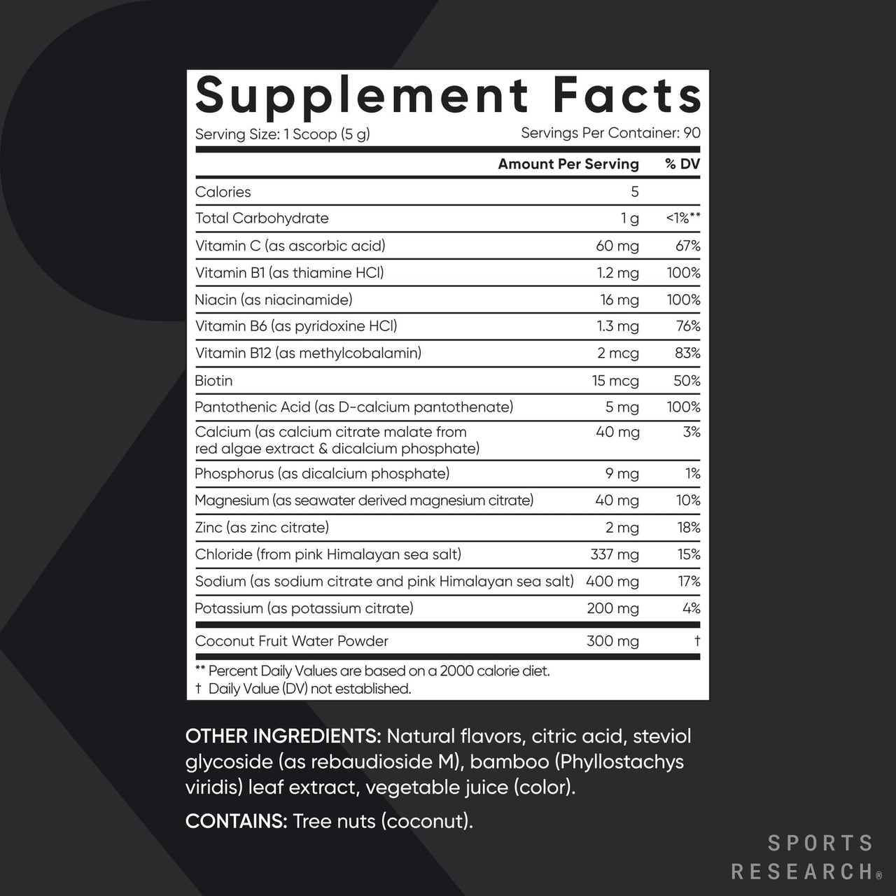Sports Research Hydrate Electrolytes Powder - Sugar-Free & Naturally Flavored with Vitamins, Minerals, and Coconut Water - Supports Hydration - Passion Fruit & Cherry Pomegranate