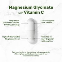 Thumbnail for Magnesium Glycinate 500mg Per Capsule (1000mg Per Serving) Plus Vitamin C, 240 Capsules – 100% Chelated for Easy Absorption – Essential Mineral Supplement
