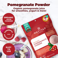 Thumbnail for Navitas Organics Pomegranate Powder – Organic Juice Powder - For Smoothies, Desserts, Dips & More – Antioxidant Support - USDA Organic, Non GMO, Kosher, Gluten Free, Vegan (8oz. Bag, 45 Servings)