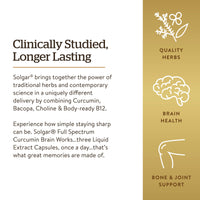 Thumbnail for Solgar Full Spectrum Curcumin Brain Works, 90 Licaps - Support Memory Recall, Focus, Cognitive Function - Antioxidant Support - Curcumin, BacoMind, Choline, Vitamin B12 - Non-GMO, Vegan - 30 Servings