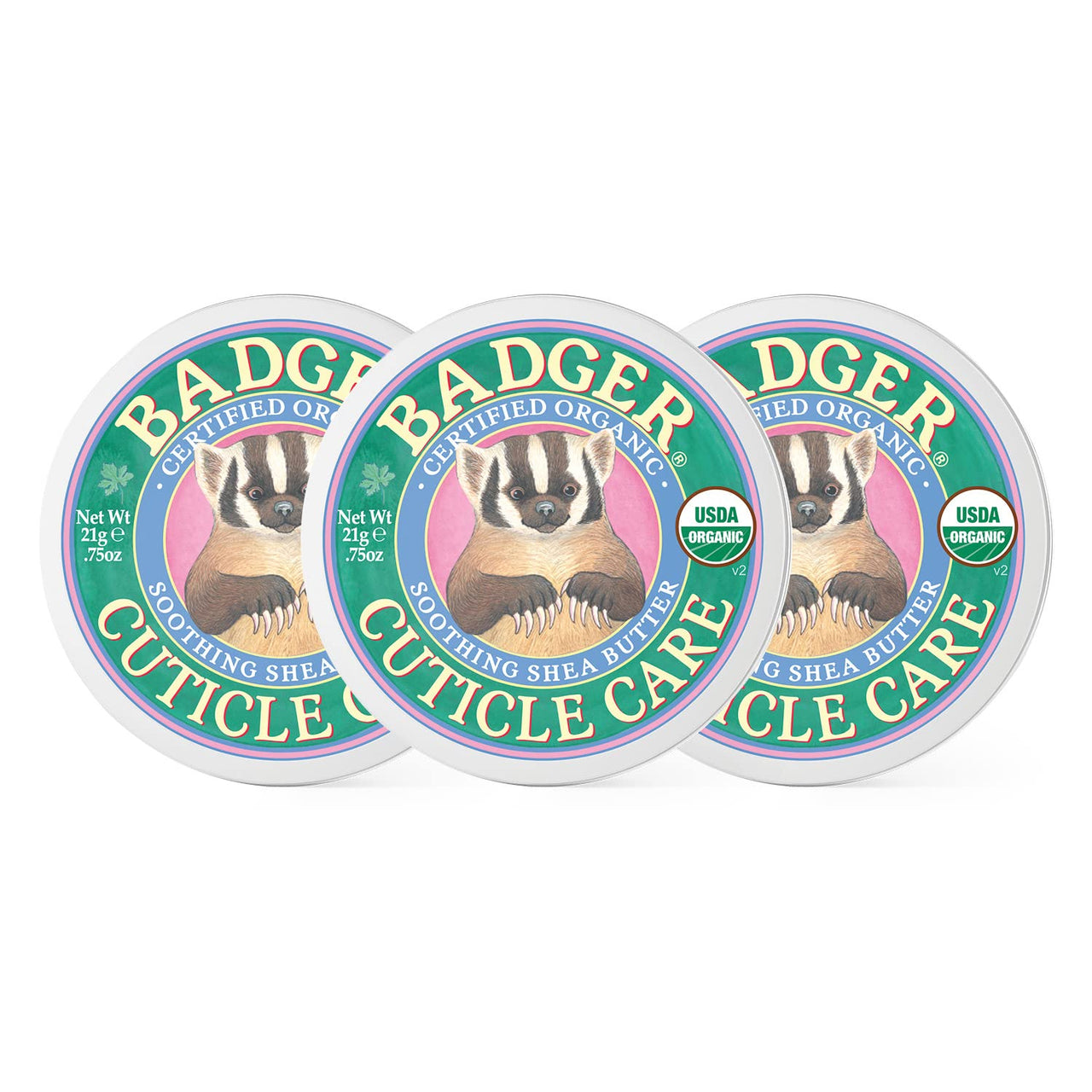 Badger Cuticle Cream, Deep Hydration for Dry, Cracked Cuticles & Hangnails, 100% Organic Cuticle Balm with Rich Shea Butter for Strong, Healthy Nails, Non-Greasy Cuticle Oil, .75oz Tin, 3-Pack