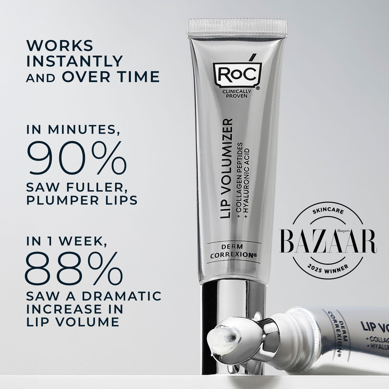 RoC Derm Correxion Lip Volumizer - Lip Plumper Peptide Treatment with Hyaluronic Acid & Vitamin E + Line Smoothing Eye Cream Packette