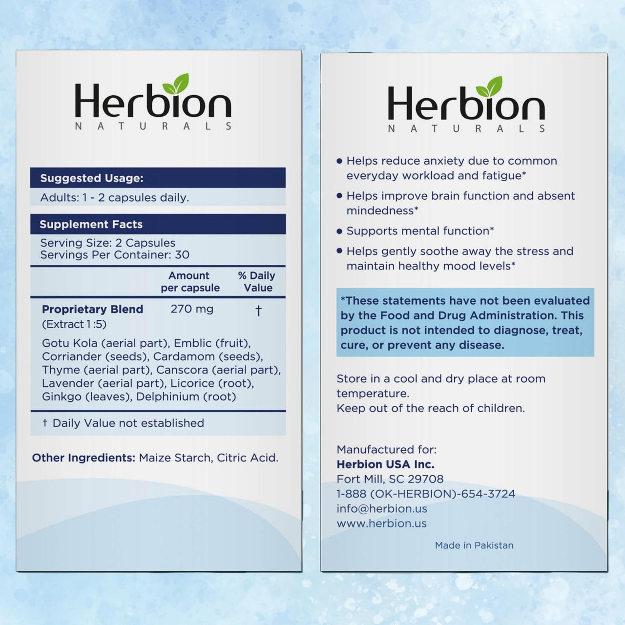 HERBION Naturals Memory Support Capsules, Helps Improve Brain Function & Absent Mindedness, Maintains Healthy Mood Levels with Ginkgo Biloba, for Adults, 60 Count, Pack of 1