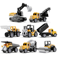 Thumbnail for HONGTUO Alloy Mini Construction Vehicles, 8Pcs Die-cast Construction Toys Set, Excavators Mixer Truck Bulldozers Forklift Dump Truck, Pull Back Car Toys for Toddlers Kids Boys & Girls