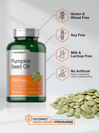 Thumbnail for Horbäach Pumpkin Seed Oil | 3000mg | 120 Softgel Capsules | Cold Pressed Dietary Supplement | Non-GMO and Gluten Free Formula