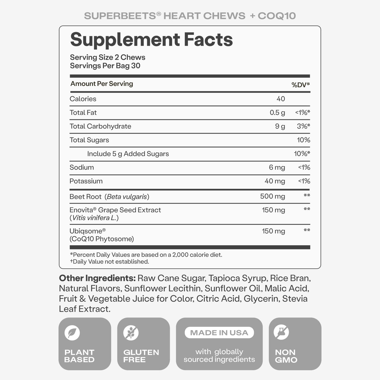 Humann SuperBeets Heart Chews + CoQ10-100mg of CoQ10 Plus Beetroot & Grape Seed Extract, Blood Pressure, Cellular Energy & Heart Health Support, 60 Count