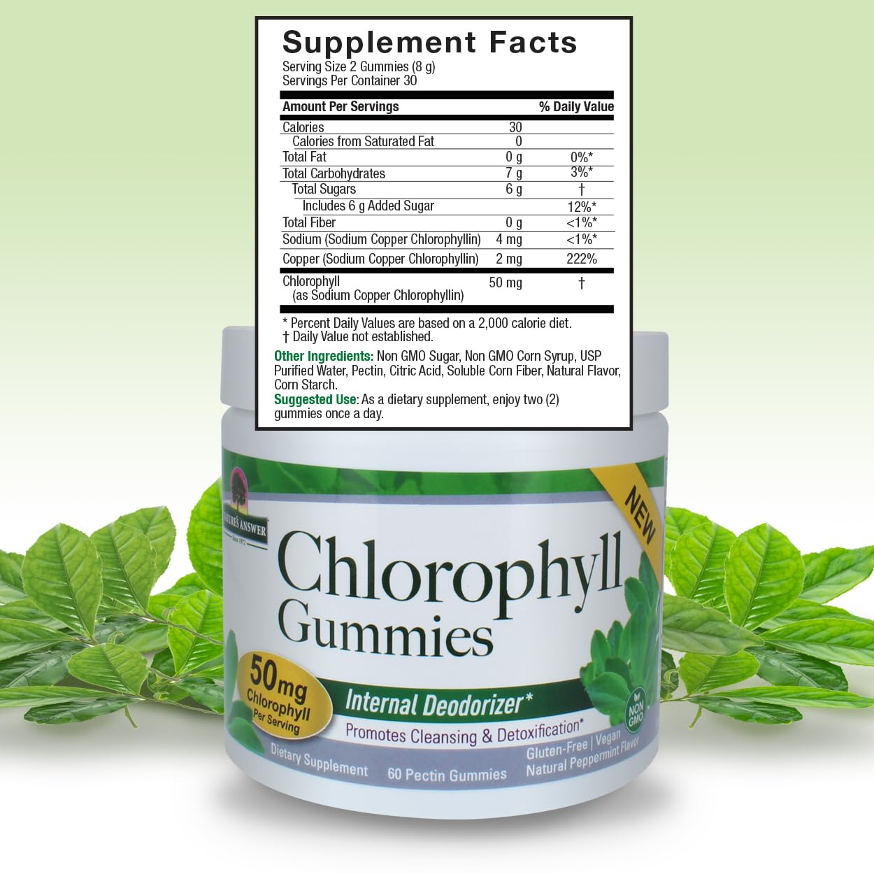 Nature's Answer Chlorophyll Gummies 60 Count | Natural Internal Deodorant* | Skin & Hair Support | Immune Support | Gelatin Free | Non GMO | G Free |