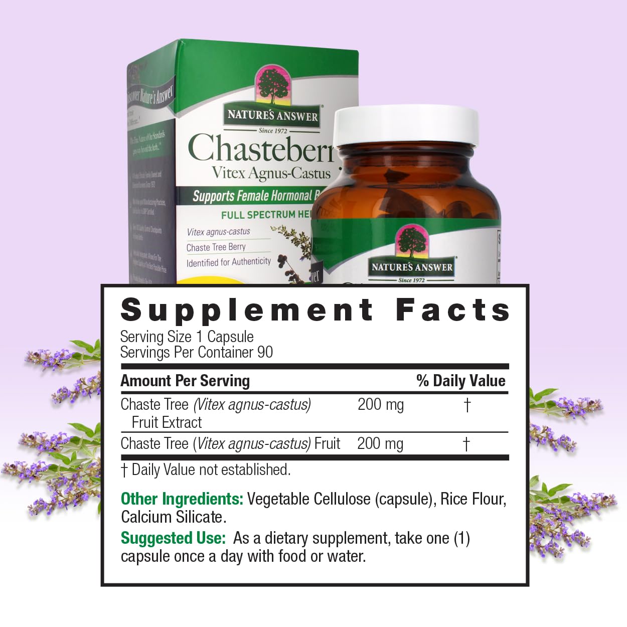 Nature's Answer Chasteberry Vitex Agnus Castus 400 mg, 90 Capsules - Vegetarian, Vegan, Gluten-Free, Non-GMO, Kosher - Promotes Female Balance - Ovulation Production Supplement - Menopause Support