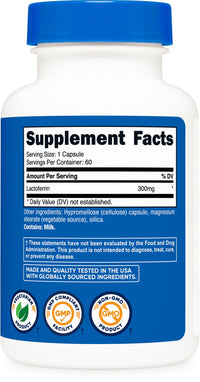 Thumbnail for Nutricost Lactoferrin Capsules (60 Capsules, 300mg) Third-Party Tested, Gluten-Free, Vegetarian, GMP Compliant, Non-GMO Product - 60 Servings