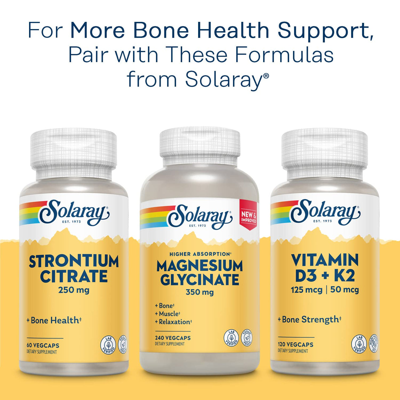 SOLARAY Calcium Bisglycinate Supplement 1000 mg for Women & Men - Calcium with Vitamin D3, Bone Strength & Teeth Health Support, Chelated Capsules, Easy to Digest - 120 Veg Cap Count