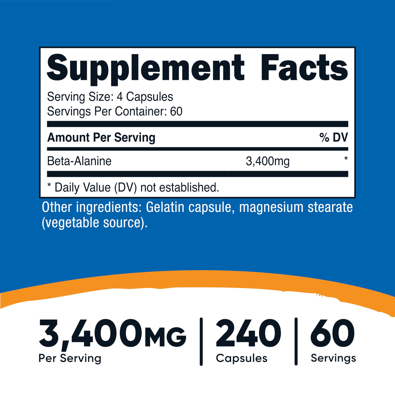 Nutricost Beta-Alanine Capsules 3400mg, 240 Capsules (60 Serv) - Potent Beta Alanine, Gluten Free & Non-GMO, 850mg Per Cap