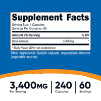 Thumbnail for Nutricost Beta-Alanine Capsules 3400mg, 240 Capsules (60 Serv) - Potent Beta Alanine, Gluten Free & Non-GMO, 850mg Per Cap