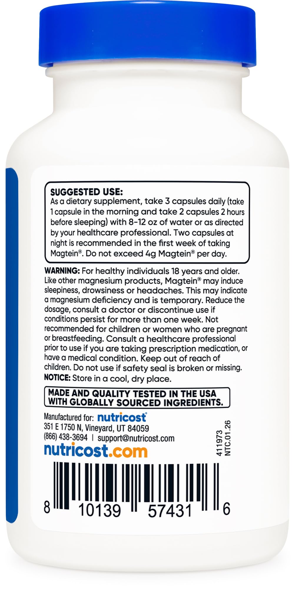Nutricost Magtein Magnesium L-Threonate 2,000mg, 90 Capsules - Gluten Free, Vegetarian, 30 Servings