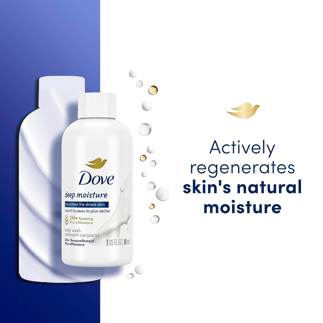 Dove Body Wash Deep Moisture for 24hr Lotion-Soft Skin Moisturizing Skin Cleanser with No Sulfates No Parabens 3 oz