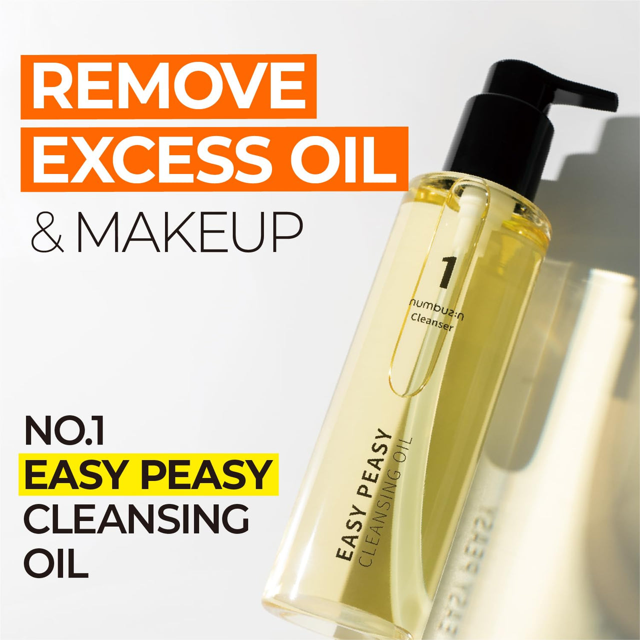 numbuzin No.1 Cleansing Oil | Easy Peasy Cleansing Oil | Makeup Removing Facial Cleanser | Ingredients from Corn, Macadamia Seed | Waterproof Makeup, Blackhead Care| Lightweight | 6.76 fl. oz.