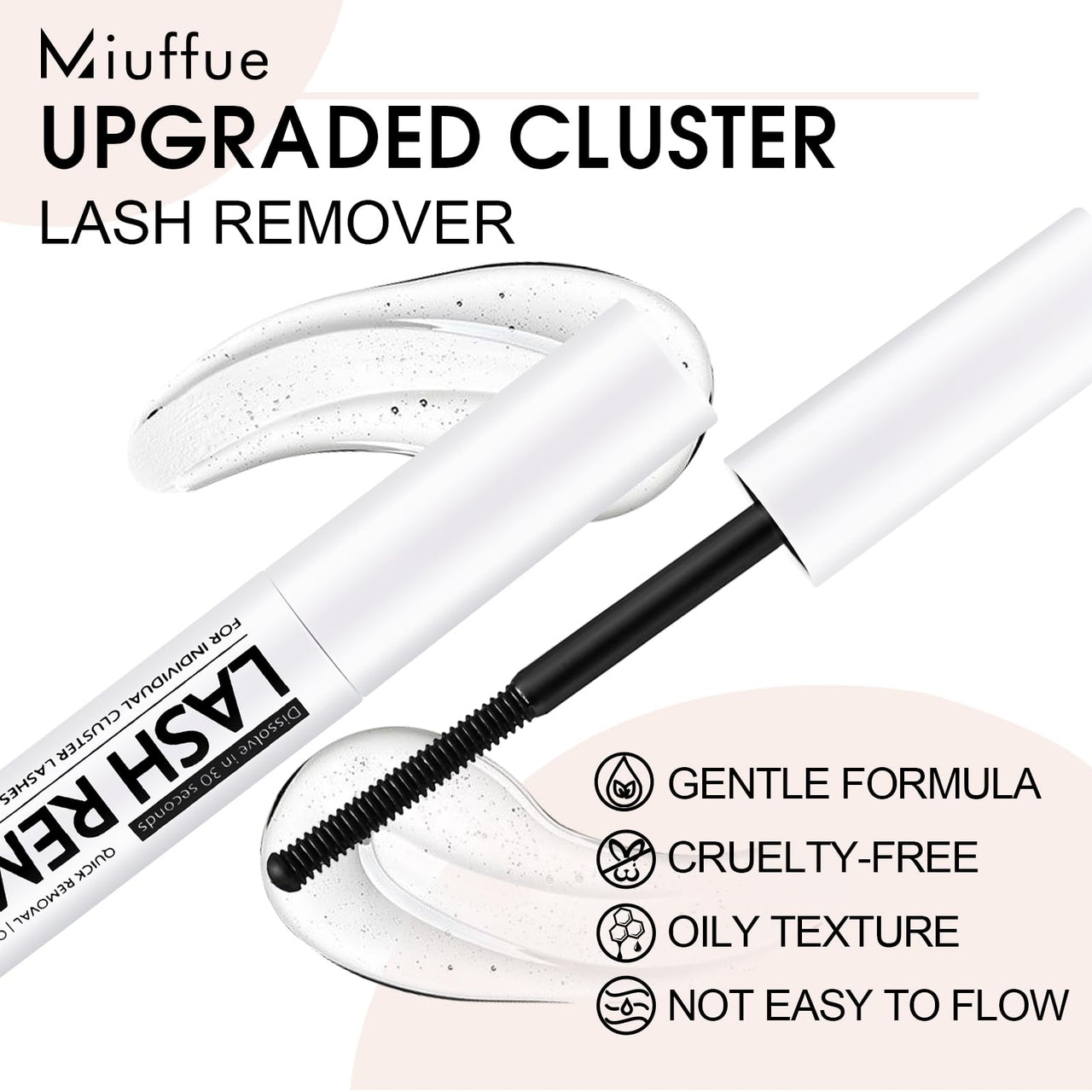 Miuffue Eyelash Glue Remover 5ML Cluster Lash Remover for Individual False Lashes, Bond and Wispys, Gentle Non-irritating Mascara Wand