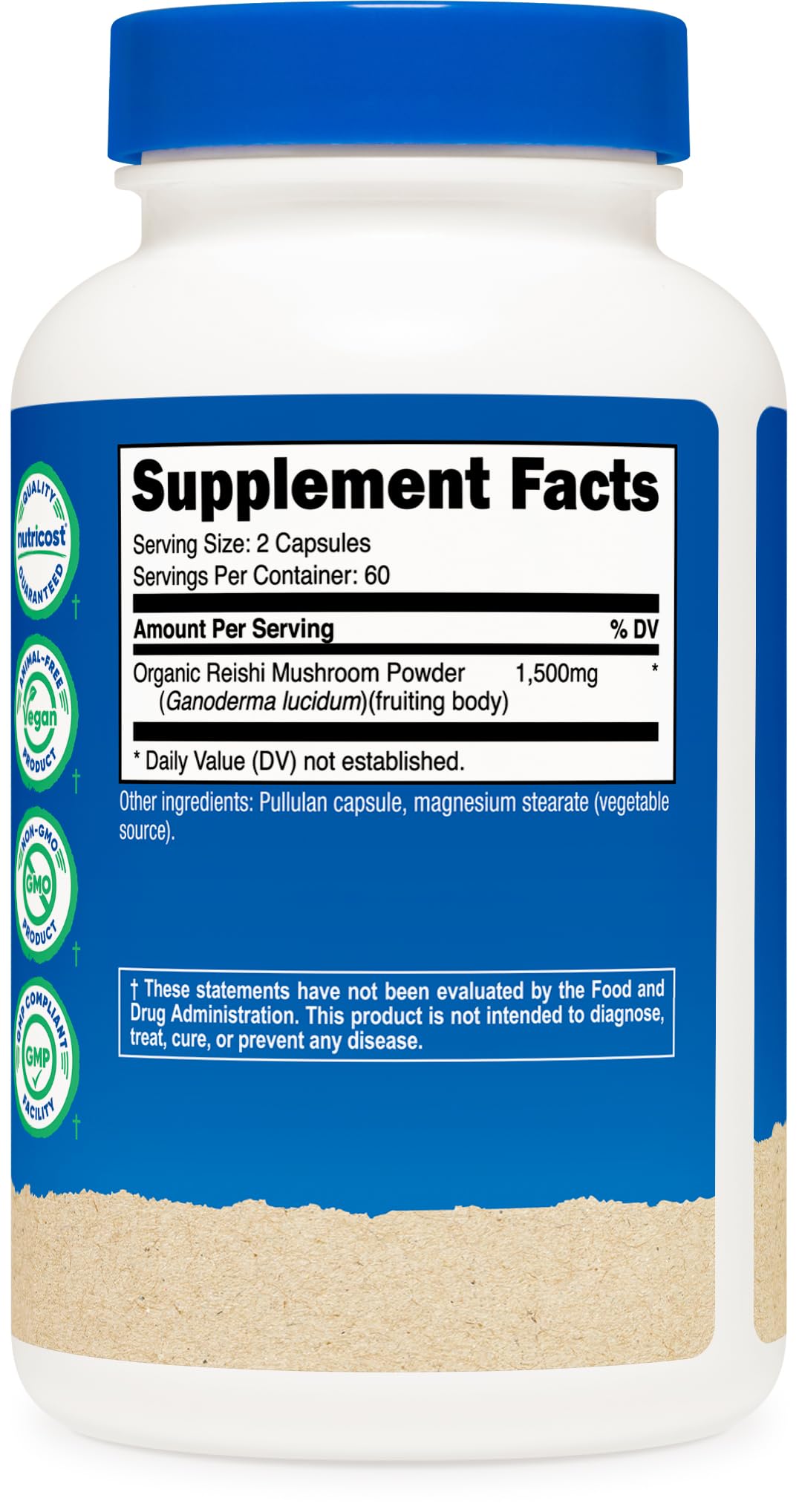Nutricost Reishi Mushroom Capsules 1500mg, 60 Servings - CCOF Certified Made with Organic Reishi Mushroom, Vegetarian, Gluten Free, 750mg Per Capsule, 120 Capsules