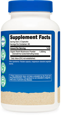 Thumbnail for Nutricost Reishi Mushroom Capsules 1500mg, 60 Servings - CCOF Certified Made with Organic Reishi Mushroom, Vegetarian, Gluten Free, 750mg Per Capsule, 120 Capsules