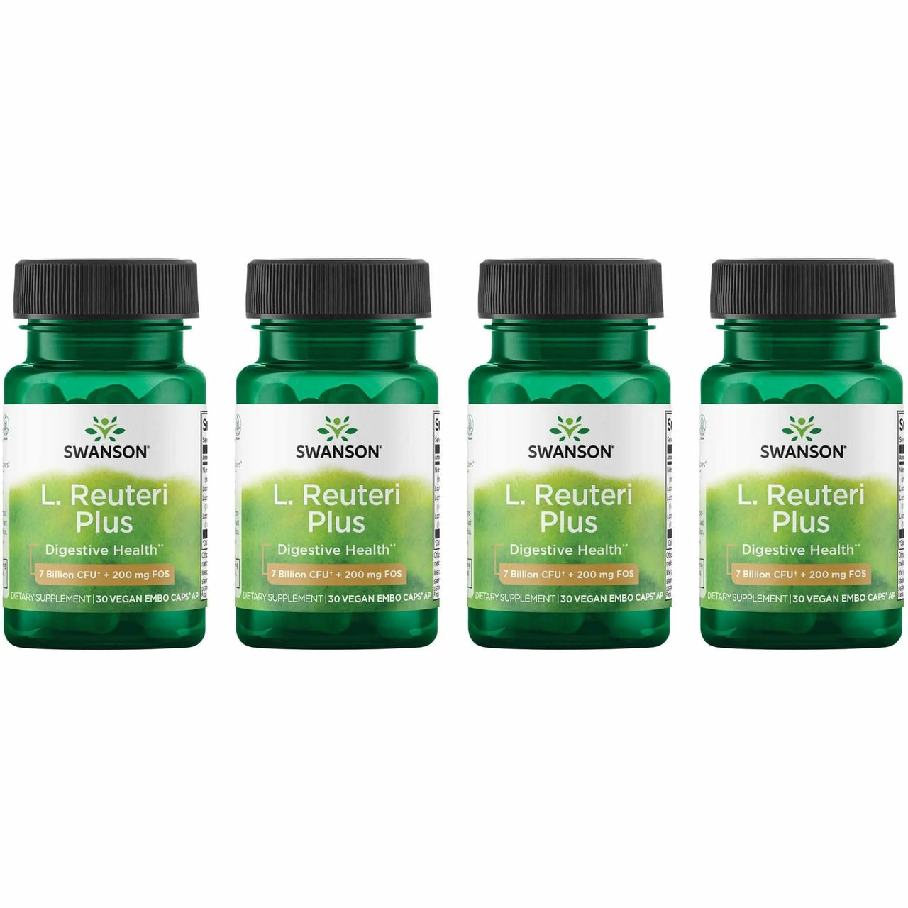 Swanson L. Reuteri Probiotic Plus w/L. Rhamnosus L. Acidophilus & FOS Prebiotic Digestive Support - Promotes Gut Health w/ 7 Billion CFU per Capsule - (30 Veggie Capsules) (4 Pack)
