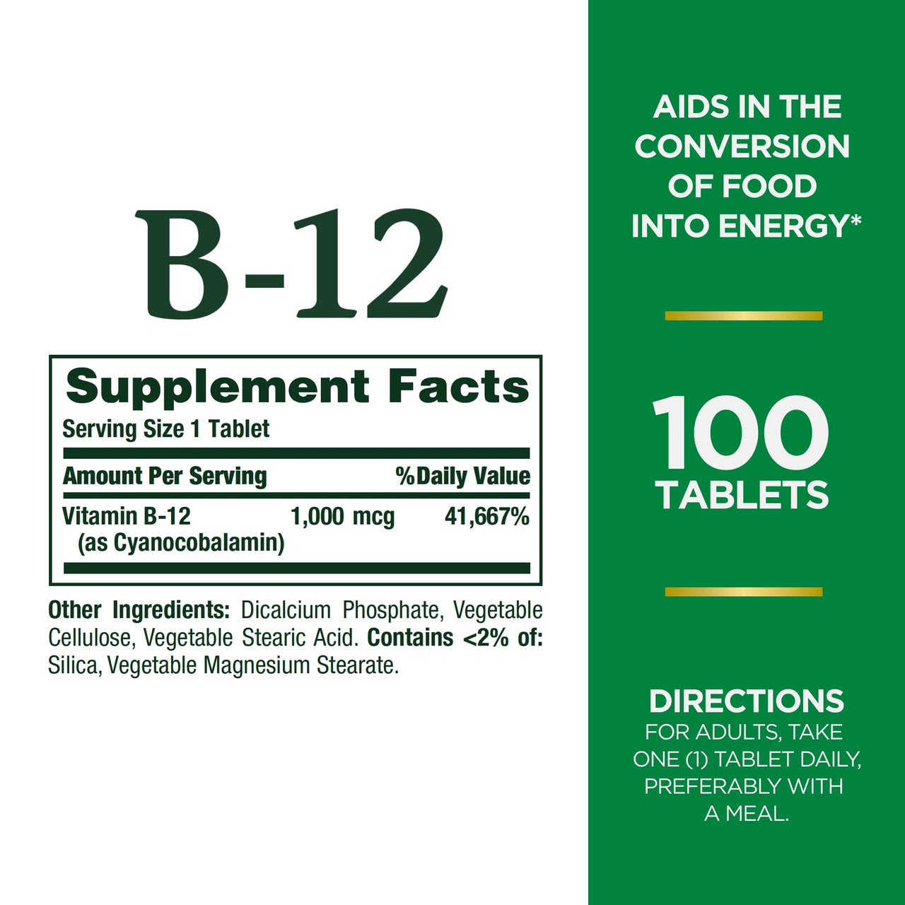 Vitamin B12 by Nature's Bounty, Vitamin Supplement, Supports Energy Metabolism and Nervous System Health, 1000mcg, 100 Tablets