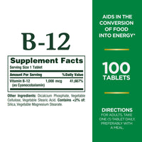 Thumbnail for Vitamin B12 by Nature's Bounty, Vitamin Supplement, Supports Energy Metabolism and Nervous System Health, 1000mcg, 100 Tablets