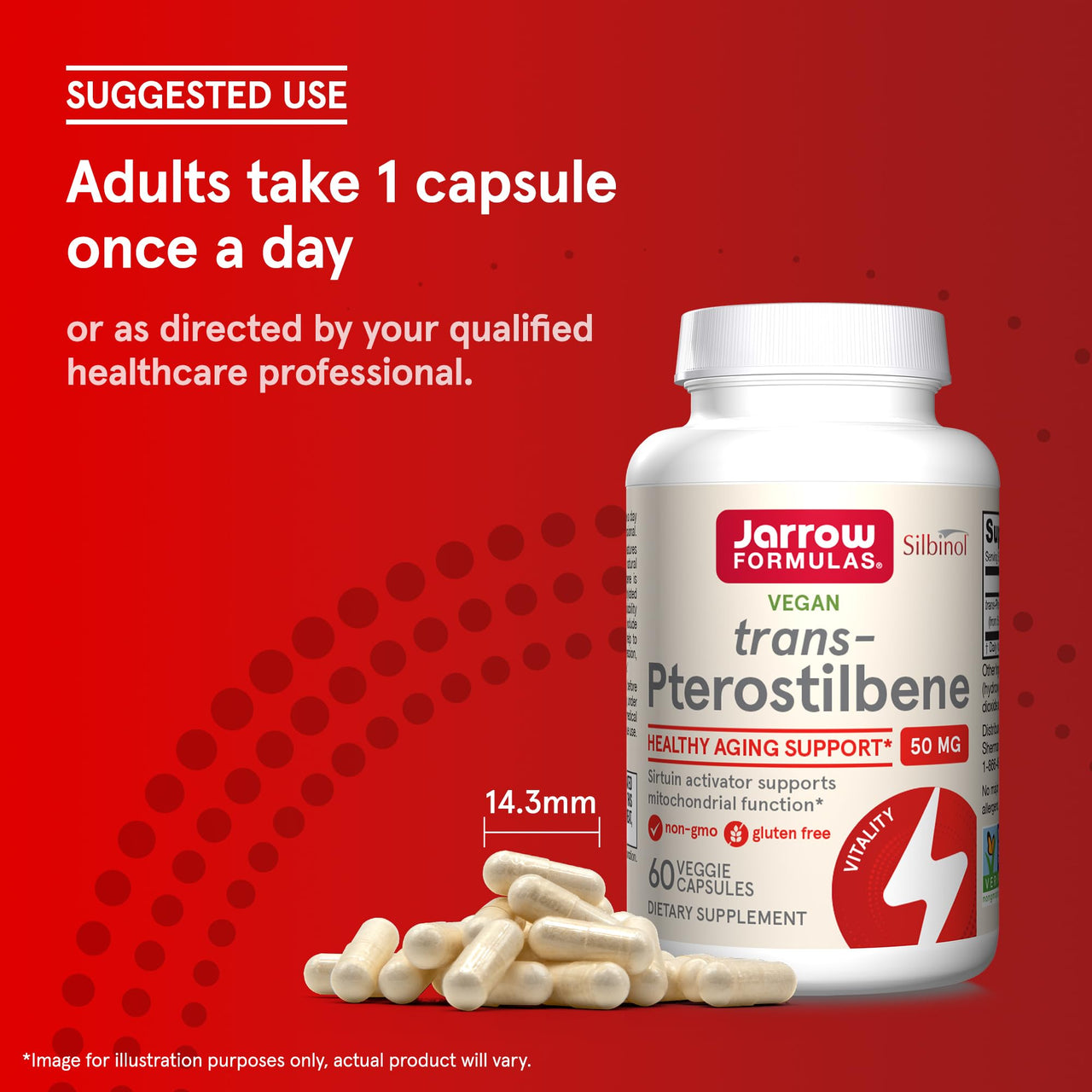 Jarrow Formulas® Pterostilbene 50mg for Antioxidant Support, Dietary Supplement Supports Healthy Aging, 60 Veggie Capsules, 60 Day Supply