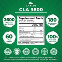 Thumbnail for Zazzee High Potency CLA 3600, 180 Softgels, 3600 mg per Serving, Conjugated Linoleic Acid from Safflower Oil, Concentrated and Standardized, 60 Day Supply, Non-GMO and Made in The USA