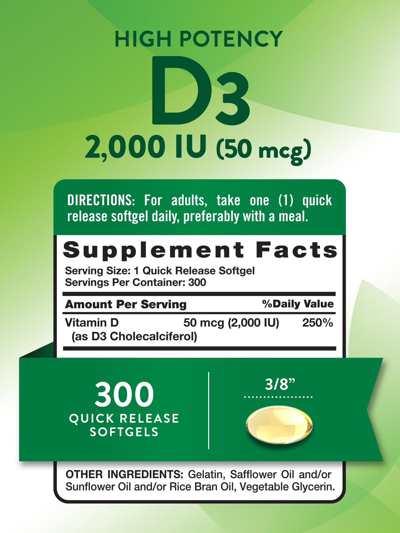 Nature's Truth Vitamin D3 2000 IU | 300 Softgels | High Potency Formula | Non-GMO & Gluten Free Supplement