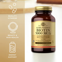 Thumbnail for Solgar Biotin 5000 mcg - 100 Vegetable Capsules - Supports Healthy Skin, Nails & Hair - Non-GMO, Vegan, Gluten Free, Dairy Free, Kosher - 100 Servings