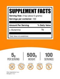 Thumbnail for BulkSupplements.com L-Glutamine Powder - Glutamine Supplement, for Recovery & Gut Health - Unflavored & Gluten Free, 5g (5000mg) per Serving, 500g (1.1 lbs) (Pack of 1)