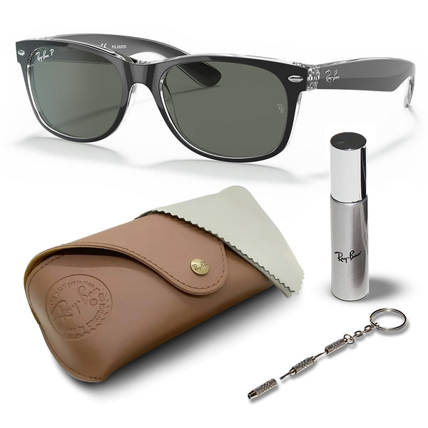 Ray-Ban RB2132 NEW WAYFARER Classic Polarized Square Shape Sunglasses With Eyewear Kit Bundle - High Bridge Fit - Casual Wear Square Sunglasses