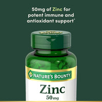 Thumbnail for Nature’s Bounty Zinc 50mg, Immune Support & Antioxidant Supplement, Promotes Skin Health, 1 Caplet Per Day, Gluten Free, 250 Vegetarian Caplets