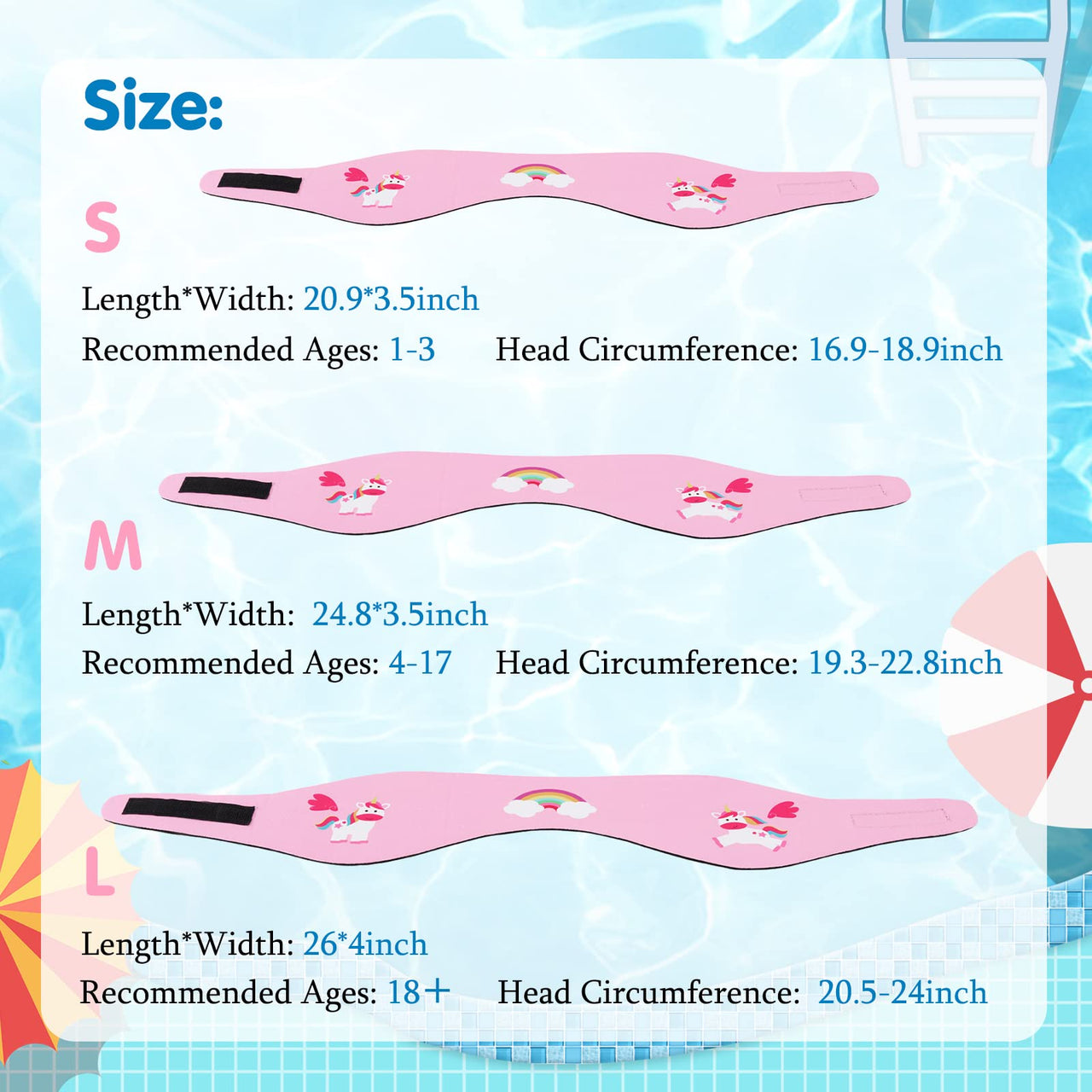 HeySplash Swimming Headband, Swimming Earplugs Kids Ear Plugs Ear Band Swimmer Ear Protection, Elastic Neoprene Ear Guard, Hair Guard for Kids, Adults, Keep Water Out, Hold Earplugs in, Medium, Pink