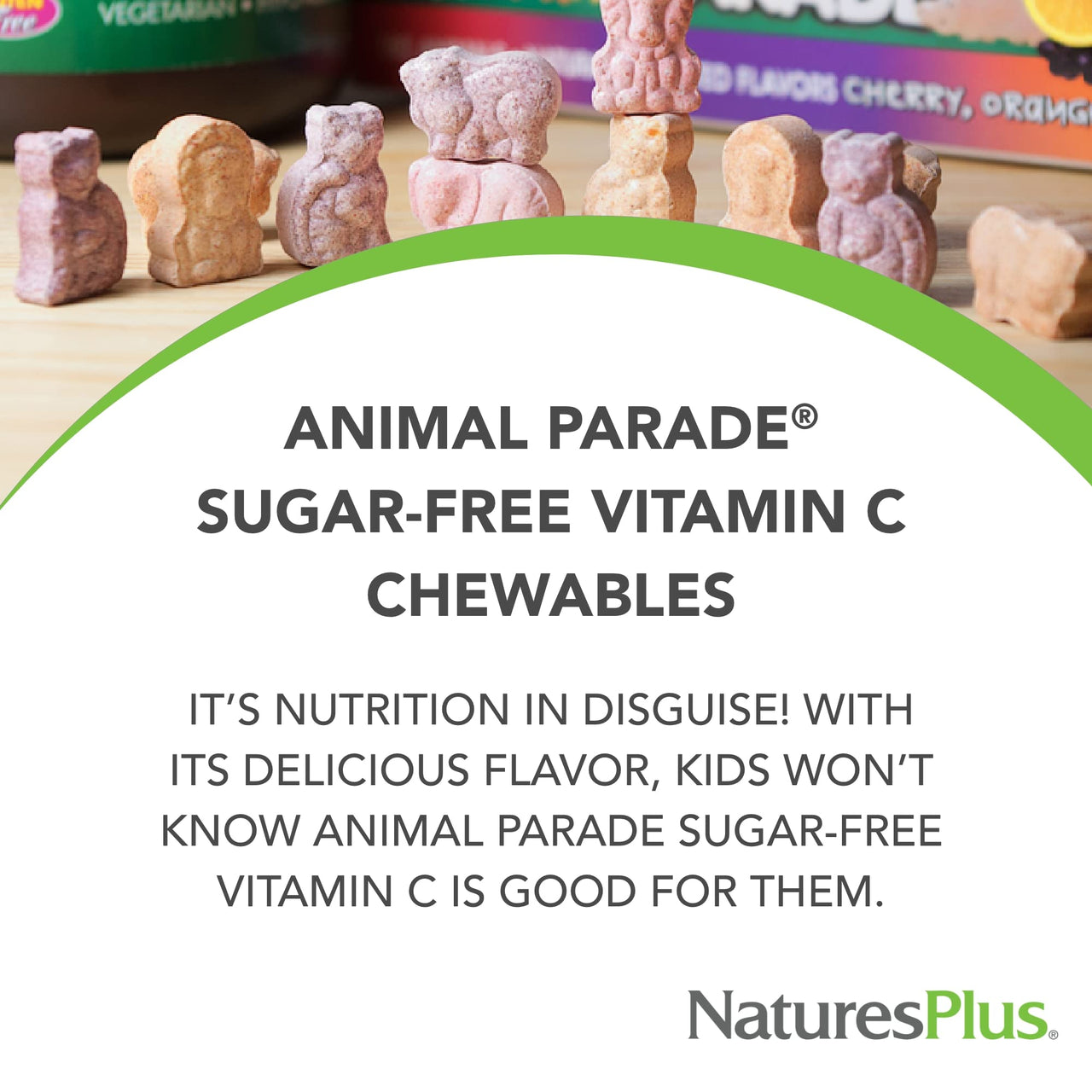 NaturesPlus Animal Parade Sugar-Free Children's Vitamin C, Natural Orange Juice Flavor - 90 Chewable Animal Shaped Tablets - Immune Support - Gluten Free - 45 Servings
