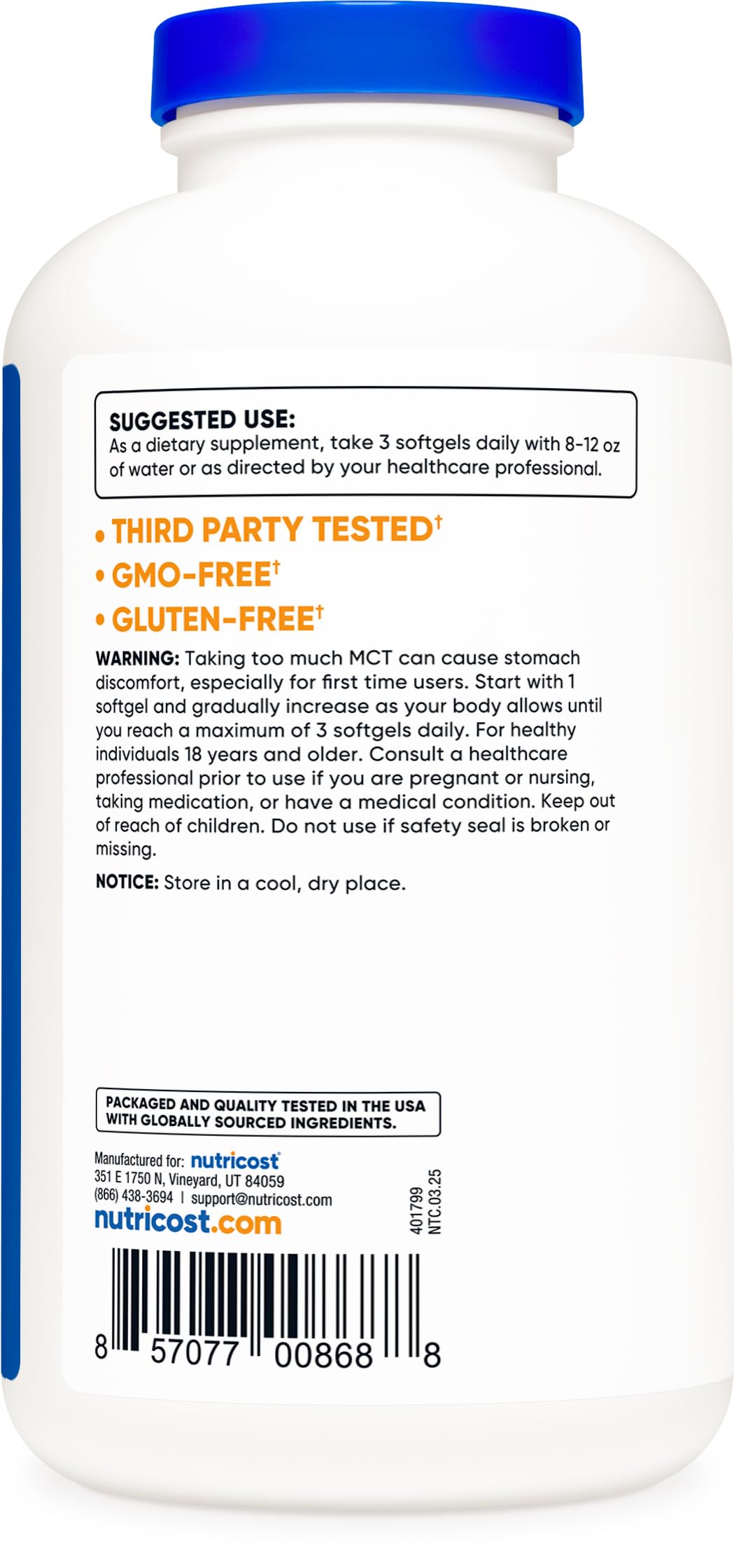 Nutricost MCT Oil Softgels 1000mg, 300 SFG (3,000mg Serv) - Great for Keto, Ketosis, and Ketogenic Diets