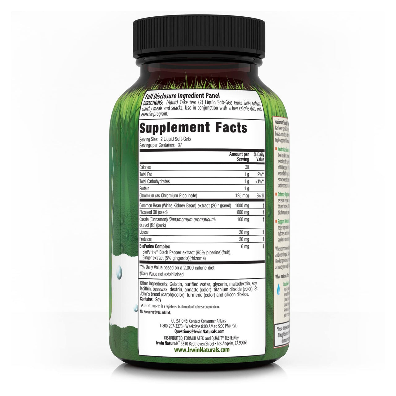 Irwin Naturals Maximum Strength 3-in-1 Carb Blocker - Neutralize Carbohydrates - 75 Liquid Softgels