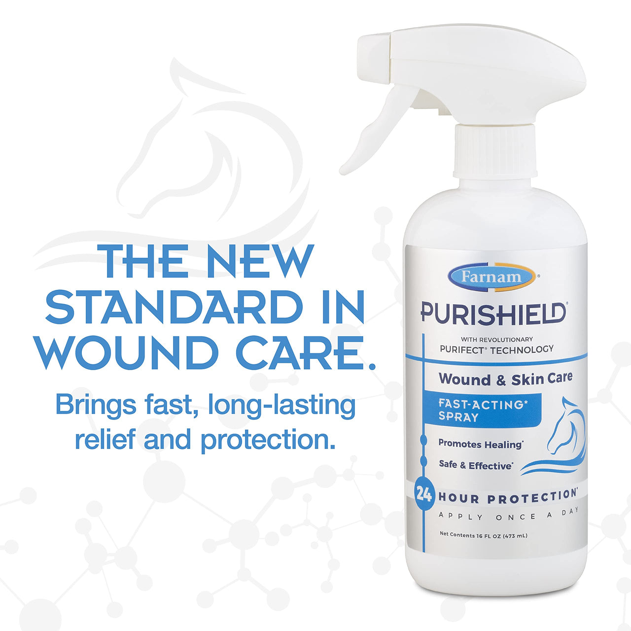 Farnam Purishield Wound & Skin Fast Acting Spray, All-purpose cleaner with 24 hour protection promotes healing and skin repair for horses, dogs, cats and livestock, 16 Ounces