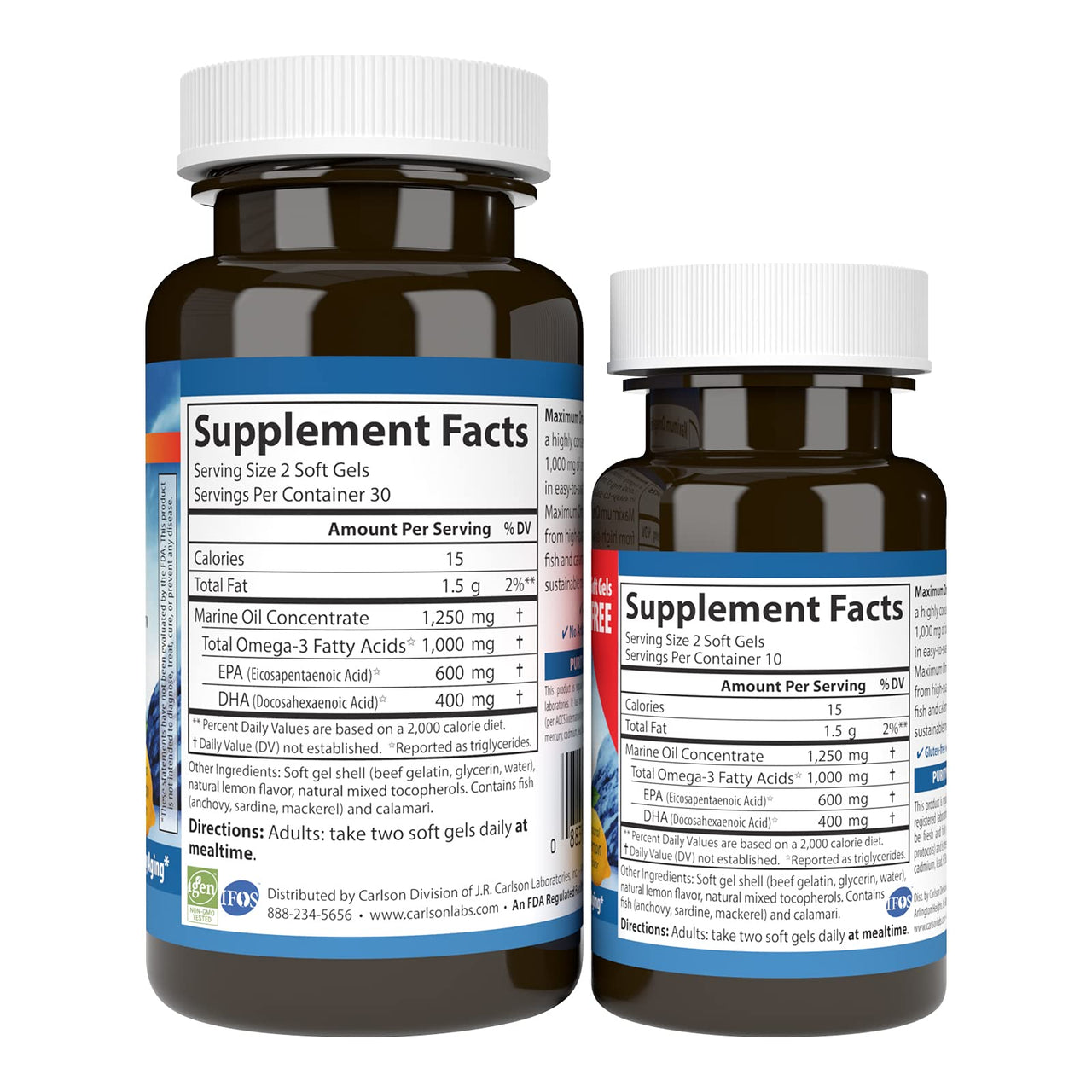Carlson - Maximum Omega Minis, 1000 mg Omega-3s, Heart Function, Brain Support & Healthy Aging, Lemon, 60+20 Mini Softgels