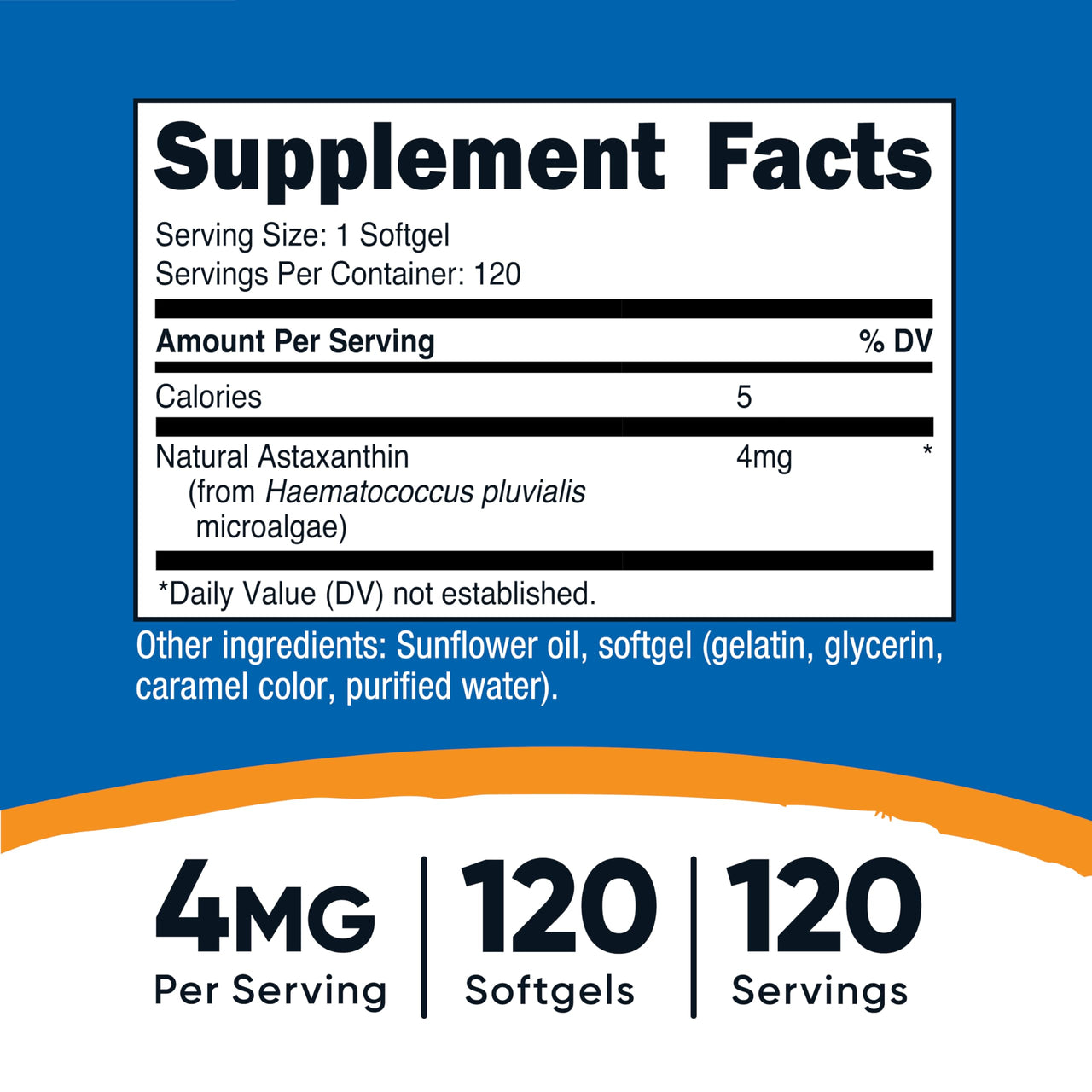 Nutricost Astaxanthin 4mg, Gluten Free and Non-GMO, 120 Softgels (4 Month Supply)