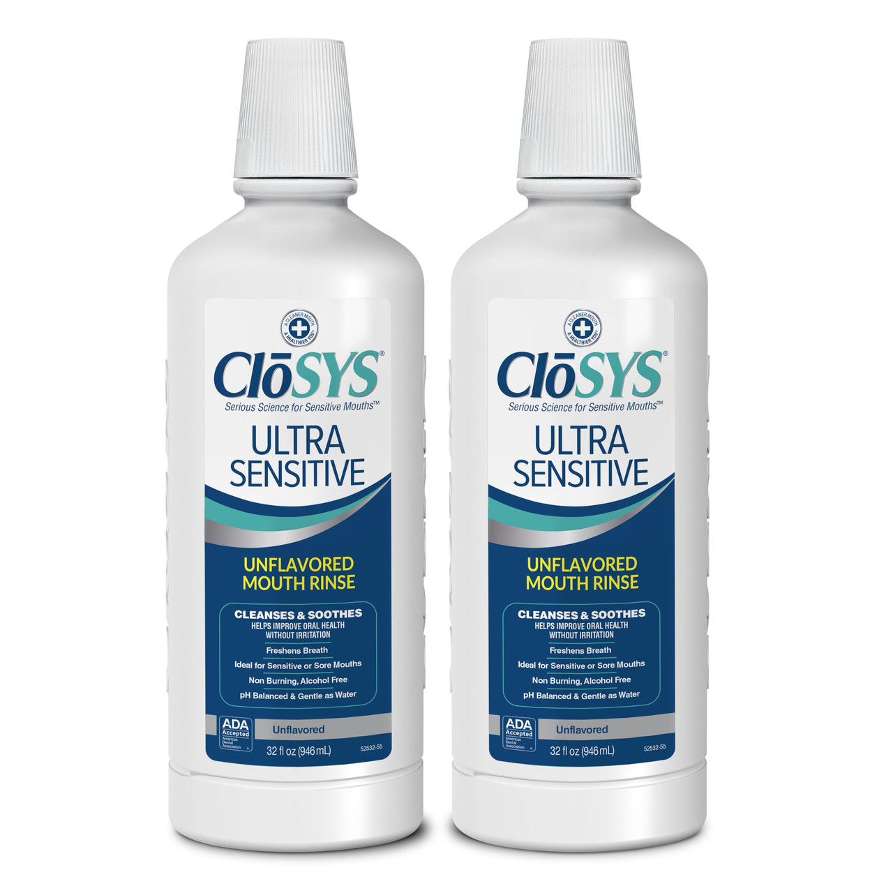 CloSYS Ultra Sensitive Unflavored pH Balanced Alcohol Free Mouthwash 32 Ounce (Pack of 2 + 1 Bottle) Bad Breath Germ Killer