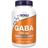 Thumbnail for NOW Foods Supplements, GABA (Gamma-Aminobutyric Acid) 750mg, Neurotransmitter Support*, 200 Veg Capsules