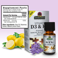 Thumbnail for Nature's Answer Vitamin D3 and K2, 0.5 oz - Liquid Extract Oral Drops - Supports Immune, Bone and Heart Health - in a Delicious Olive Oil, Rosemary Oil, and Natural Lemon Base