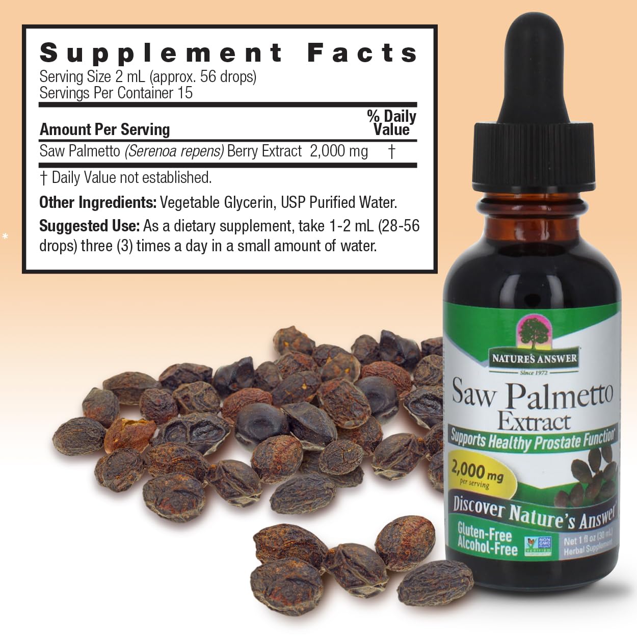 Nature's Answer Alcohol-Free Saw Palmetto Berry Extract, 1-Fluid Ounce | Prostate Support | Natural Urinary Health | Promotes Hair Growth