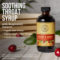 Thumbnail for Honey Gardens Cherry & Honey Soothing Throat Syrup, Apitherapy Formula with Organic Raw Honey, Organic Apple Cider Vinegar, Black Cherry, and Herbal Extracts, 48 Servings, 8 FL. OZ.