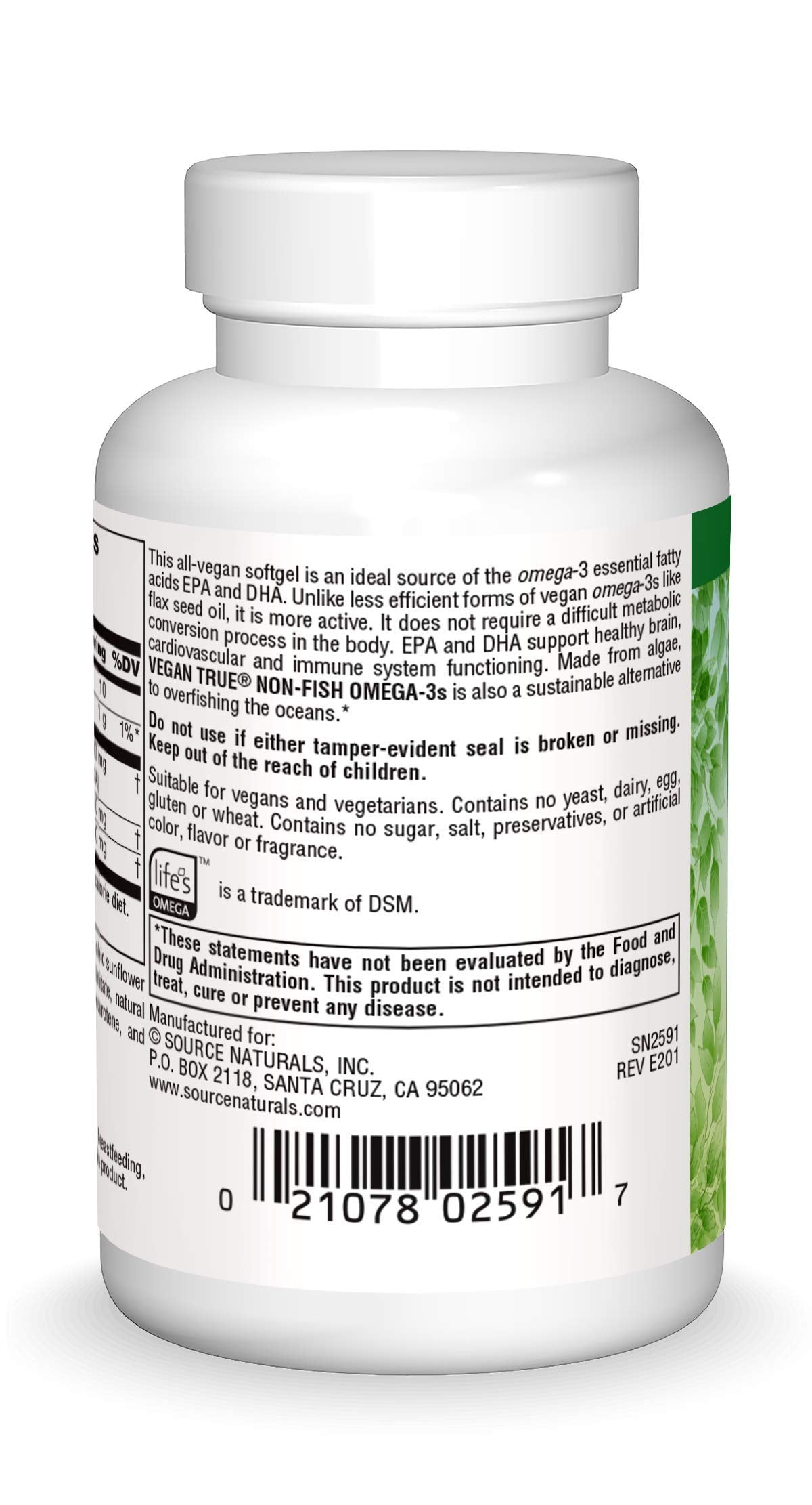 Source Naturals Vegan True, Non-Fish Omega-3s, EPA-DHA Supports Heart and Brain Health*, 300 mg - 30 Vegan Softgels