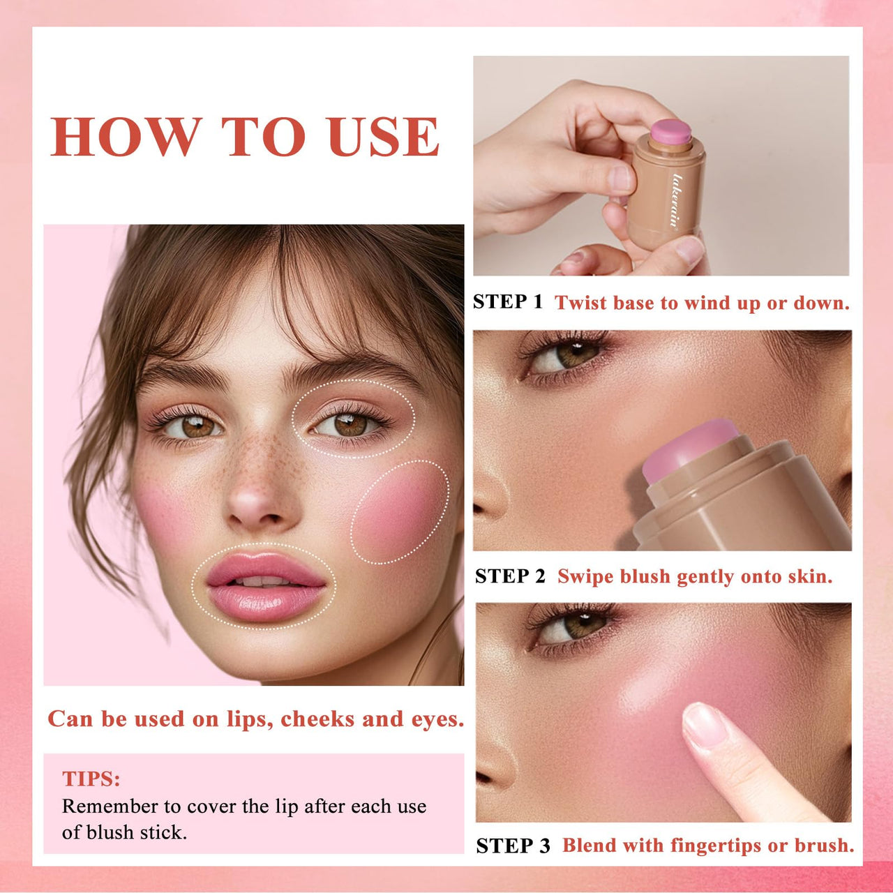 Cream Blush stick, Natural-Looking Matte Finish Makeup Blush stick, Hydrating Long Lasting Lightweight Blendable Blush for cheeks (#4 Neutal Peach, 1 PC)