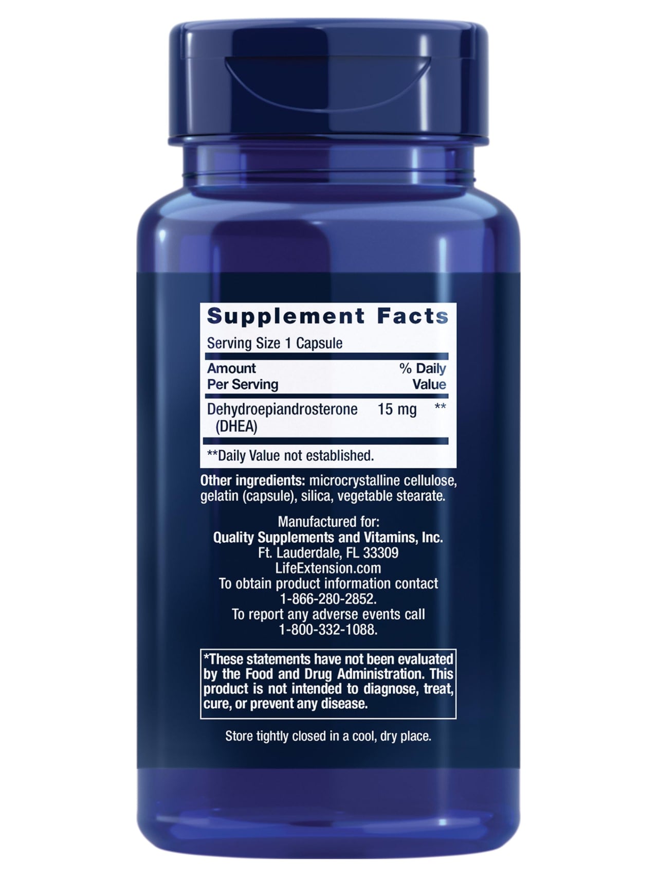 Life Extension DHEA 15 mg – Hormone Balance Supplement, Memory, Muscle Mass and Bone Density Support, Healthy Sex Drive, Gluten-Free, Non-GMO, 100 Capsules
