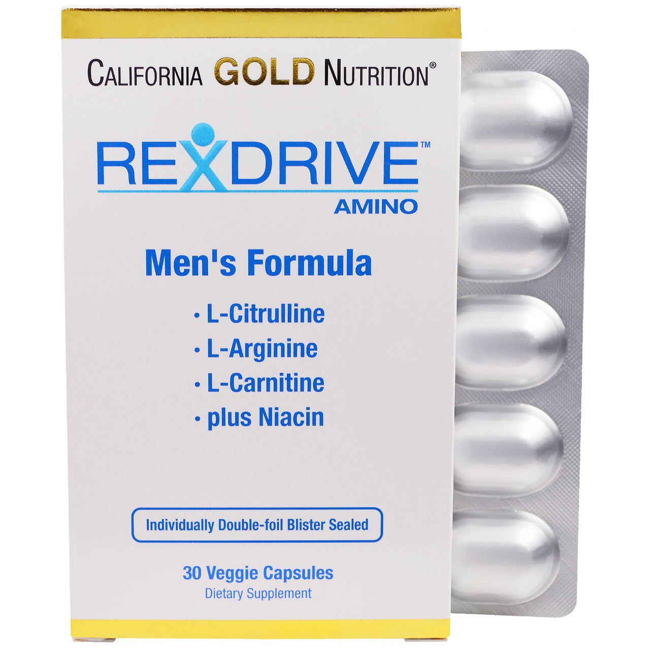 California Gold Nutrition, Rexdrive Amino, Men's Formula - L-Citrulline, L-Arginine, L-Carnitine, Niacin, 30 Veggie Capsules